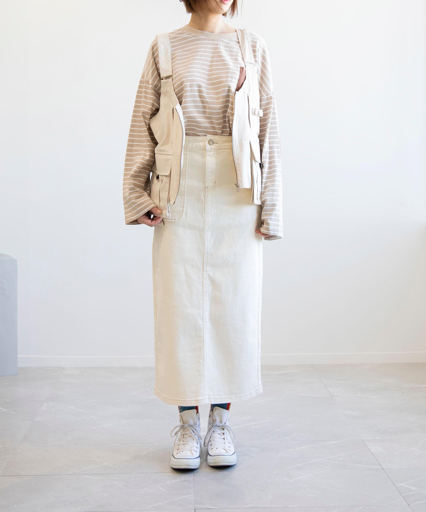 Stretch long denim skirt