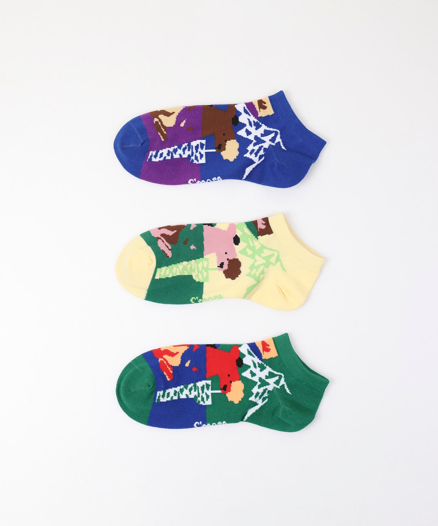 Forest Animal Pack Socks 3P(Pattern A) フォレストアニマルパックソックス 3足セット(柄 A)