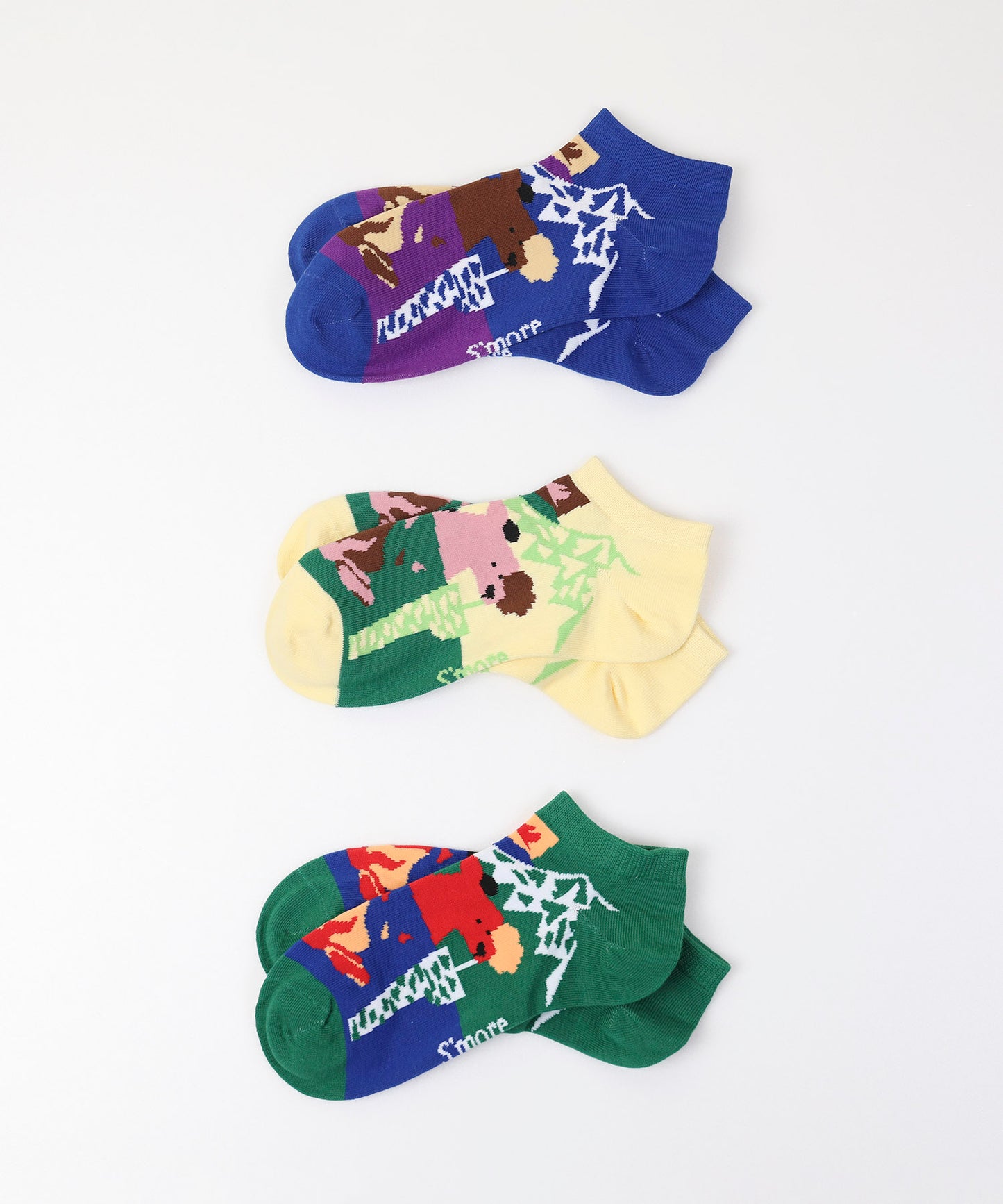 Forest Animal Pack Socks 3P(Pattern A) フォレストアニマルパックソックス 3足セット(柄 A)