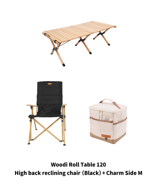 Winter Camp キャンペーン Woodi Roll Table 120とHigh back reclining chair BLKとチャームサイドM SMOwinsetF