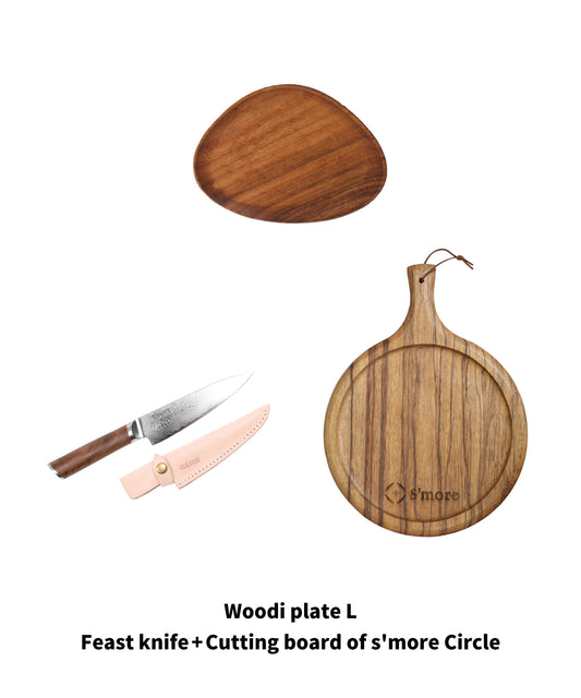 Winter Camp キャンペーンWoodi plate LとフィーストナイフとCutting board of s'more Circle セット SMOwinsetH