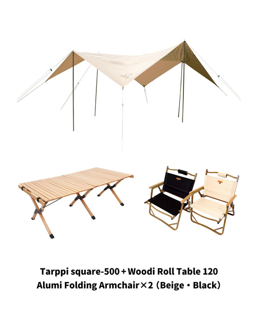 Winter Camp キャンペーン　Tarppi square-500とAlumi Folding Armchair＊２とWoodi Roll Table 120セット　SMOwinsetM