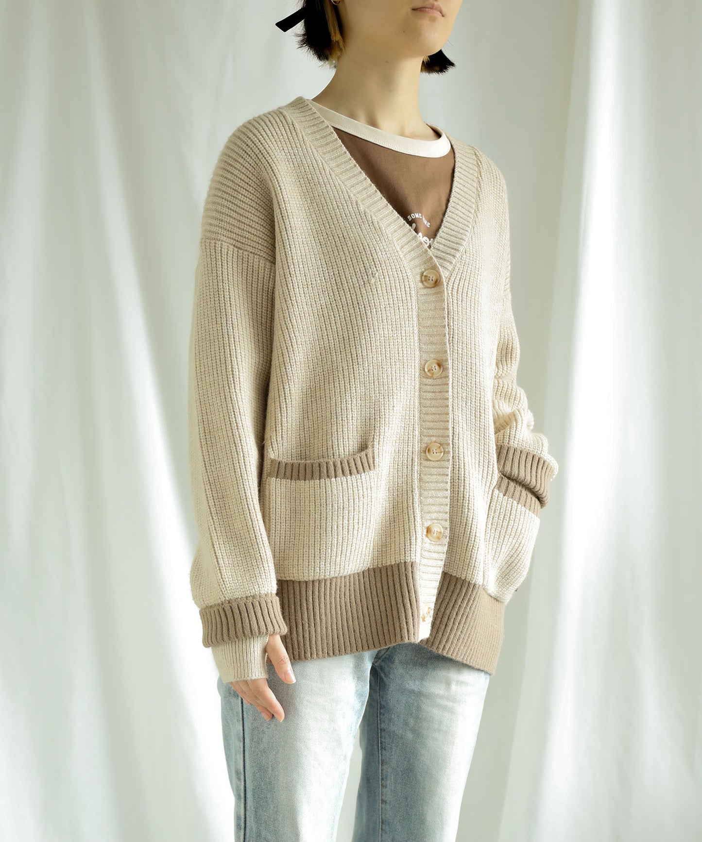 New!! Bicolor knit cardigan