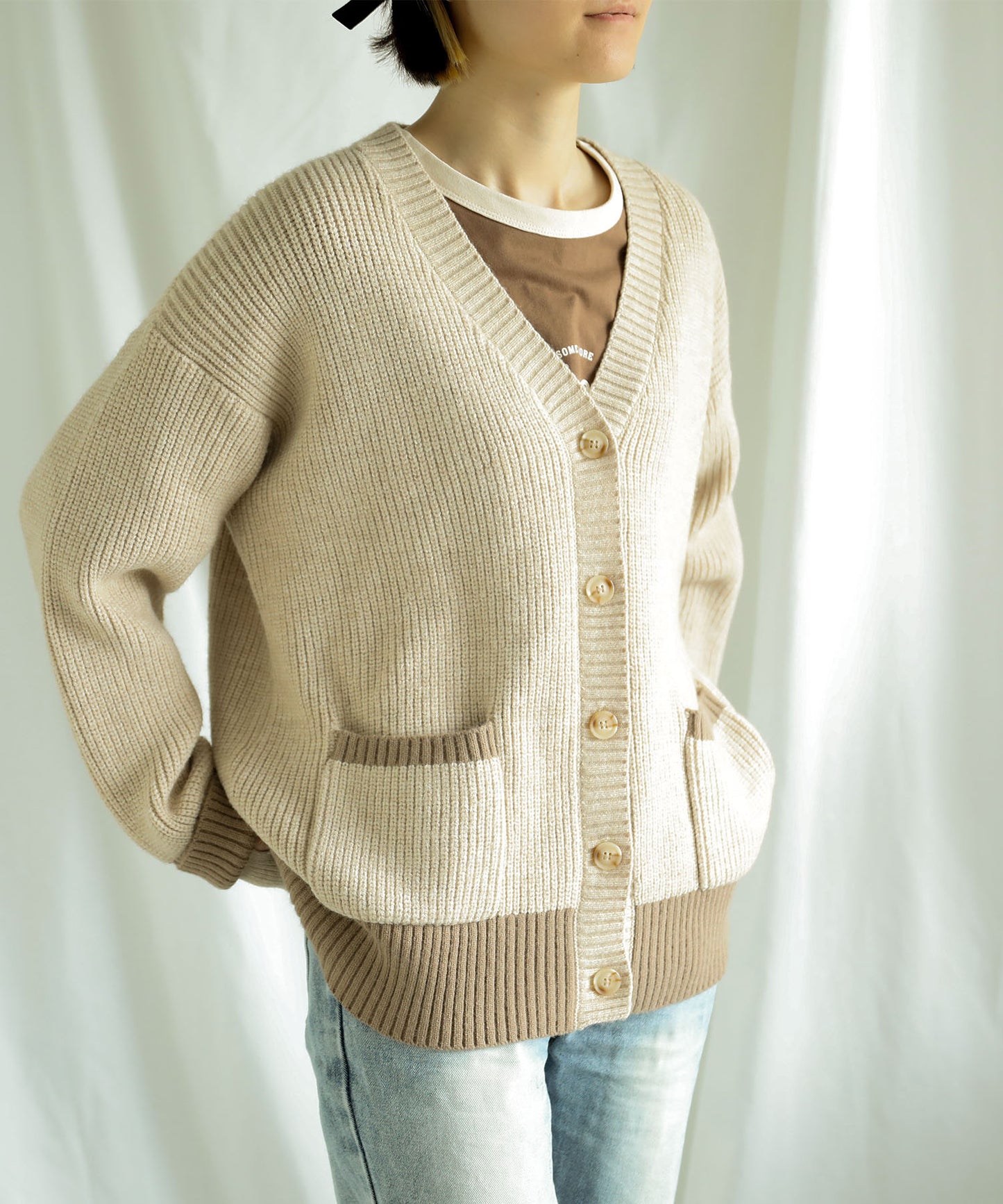 New!! Bicolor knit cardigan