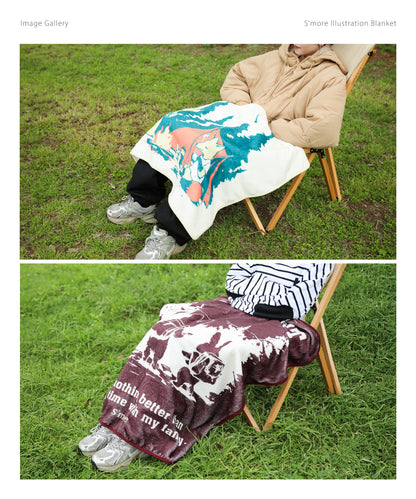 スモア イラストレーションブランケット (ザラビットファミリーゴーズハイキング)【S'more illustration blanket（The Rabbit Family Goes Hiking）】