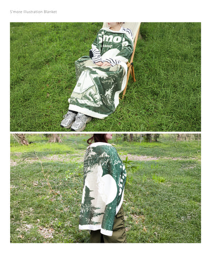 スモア イラストレーションブランケット (ザラビットファミリーゴーズハイキング)【S'more illustration blanket（The Rabbit Family Goes Hiking）】