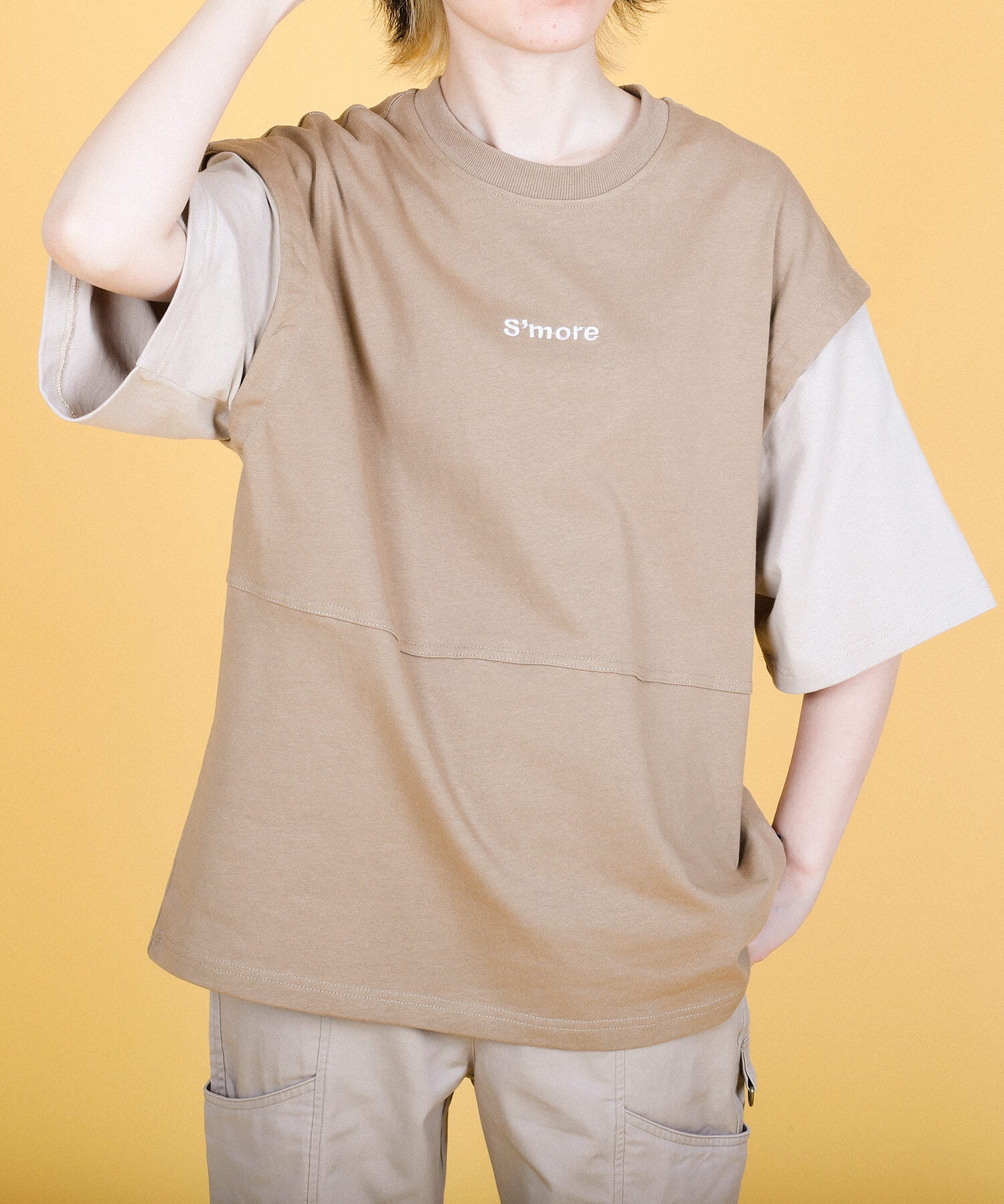 【春応援第二弾 30％OFF　開催期間:3/1～4/3】2WAY REMOVABLE SLEEVE COTTON CREW NECK BIG S/S T-SHIRT