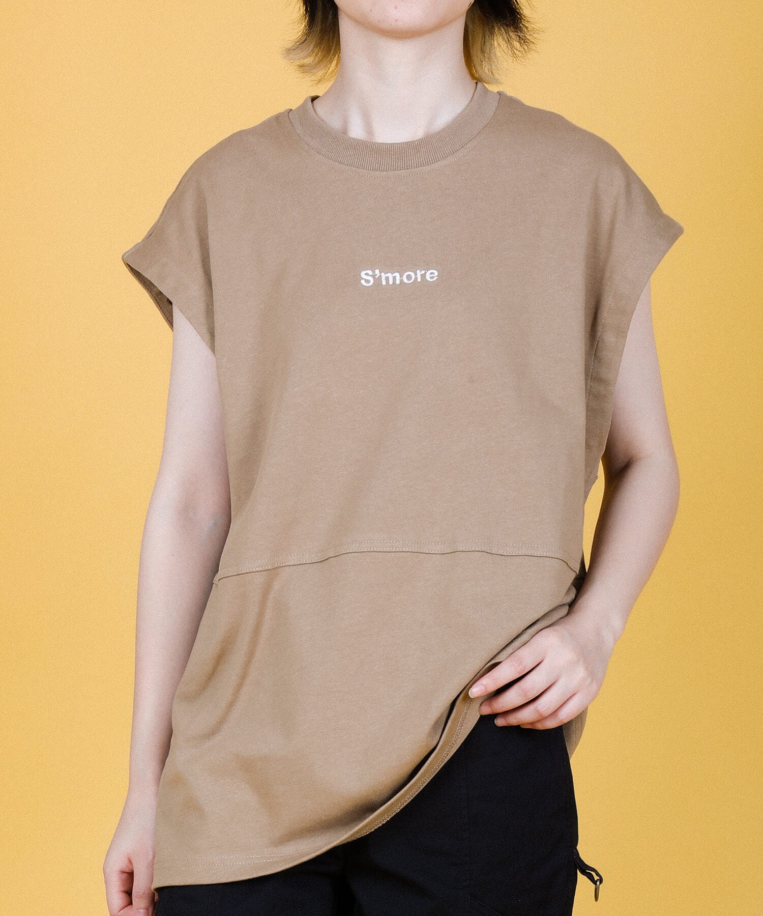 【春応援第二弾 30％OFF　開催期間:3/1～4/3】2WAY REMOVABLE SLEEVE COTTON CREW NECK BIG S/S T-SHIRT