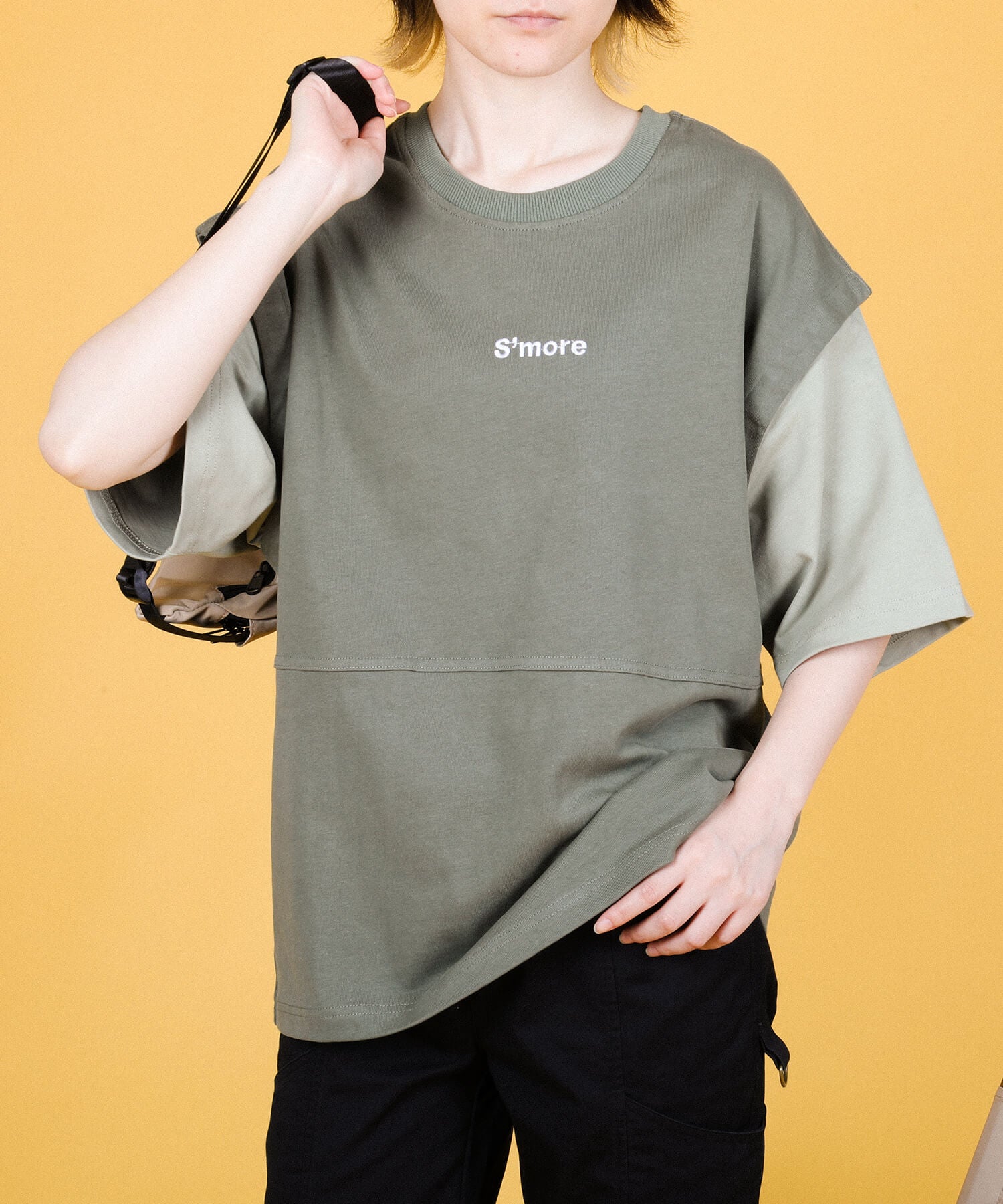 【春応援第二弾 30％OFF　開催期間:3/1～4/3】2WAY REMOVABLE SLEEVE COTTON CREW NECK BIG S/S T-SHIRT