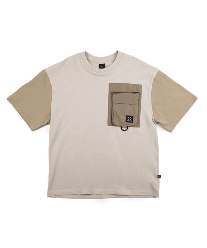 2WAY REMOVABLE POCKET COTTON CREW NECK BIG S/S T-SHIRT