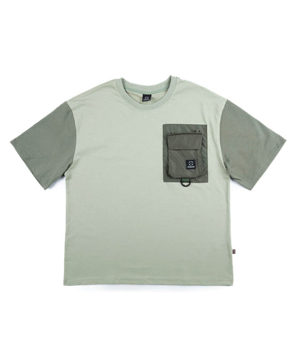 2WAY REMOVABLE POCKET COTTON CREW NECK BIG S/S T-SHIRT