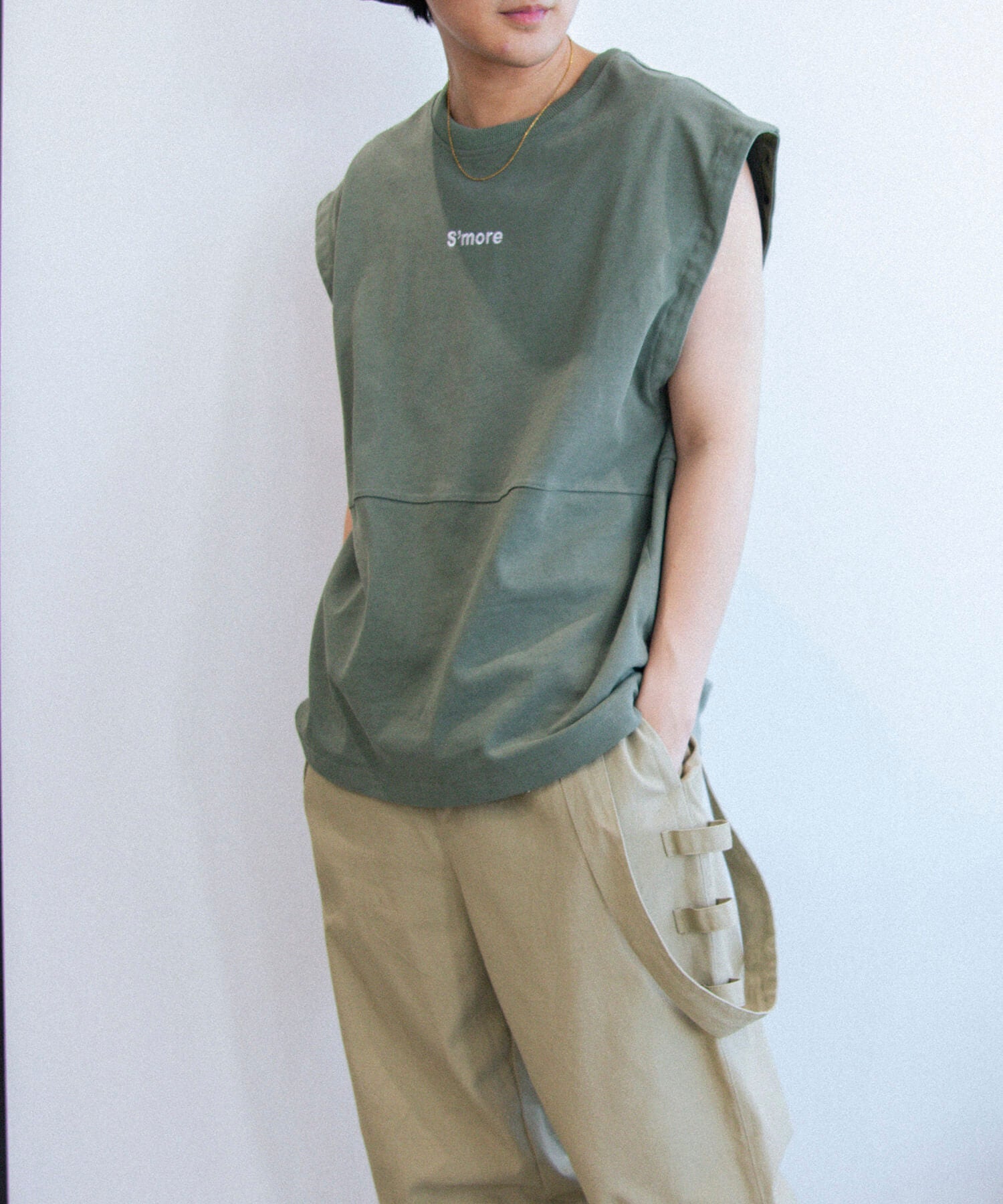 【春応援第二弾 30％OFF　開催期間:3/1～4/3】2WAY REMOVABLE SLEEVE COTTON CREW NECK BIG S/S T-SHIRT