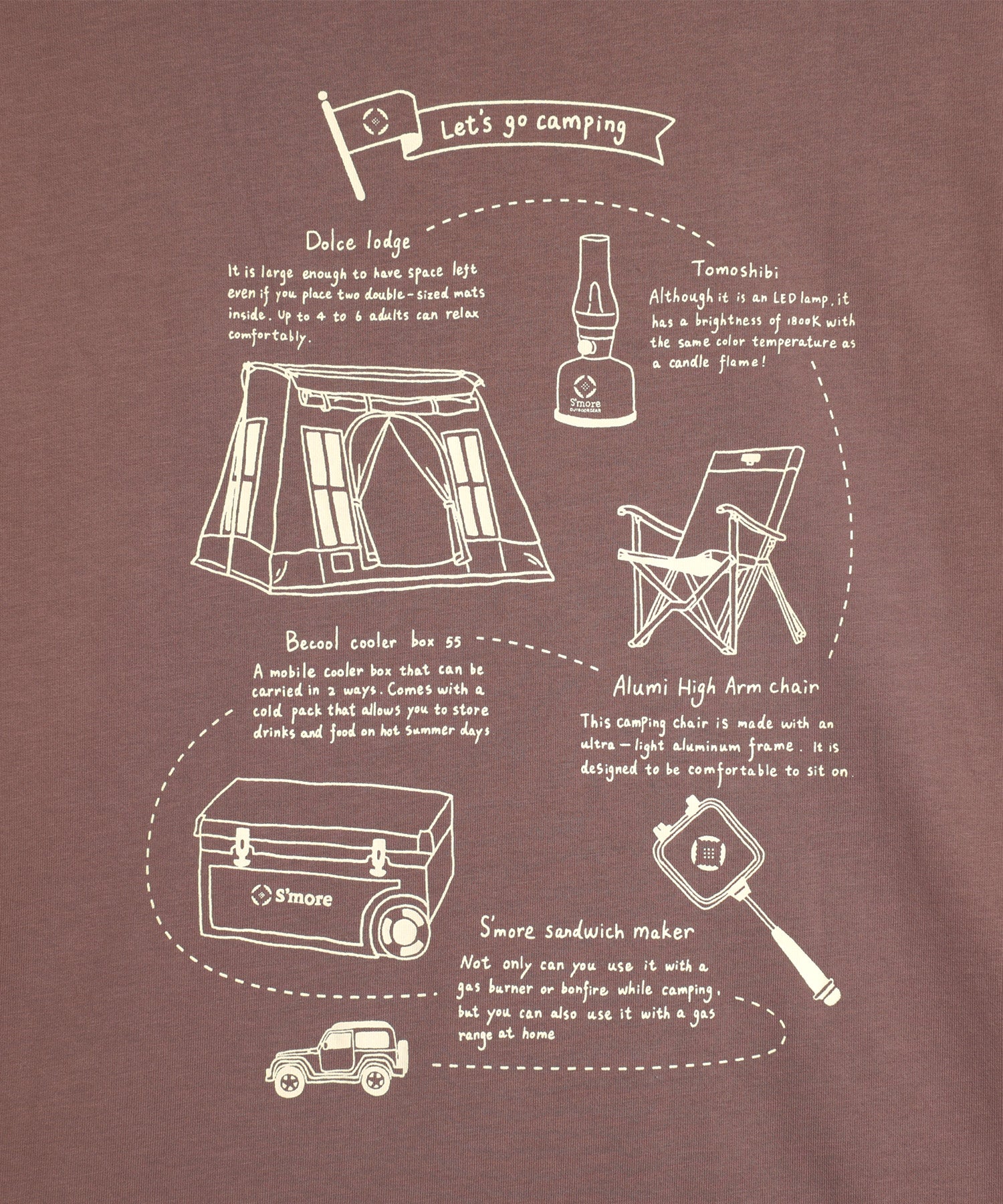【outdoorsale10％OFF 8.1-8.31絶賛開催】COTTON T SHIRTS - S'more gear illustration