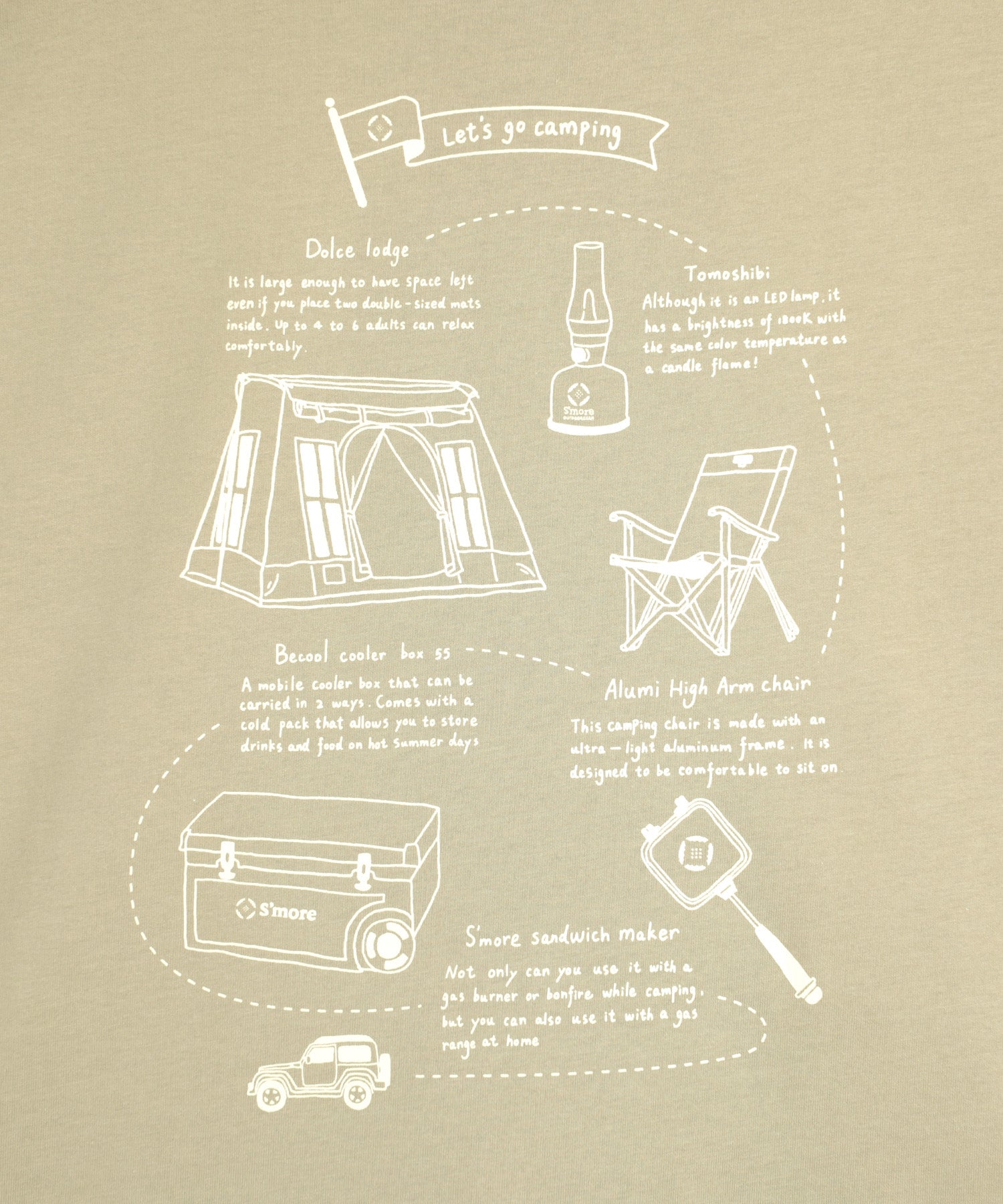 【outdoorsale10％OFF 8.1-8.31絶賛開催】COTTON T SHIRTS - S'more gear illustration