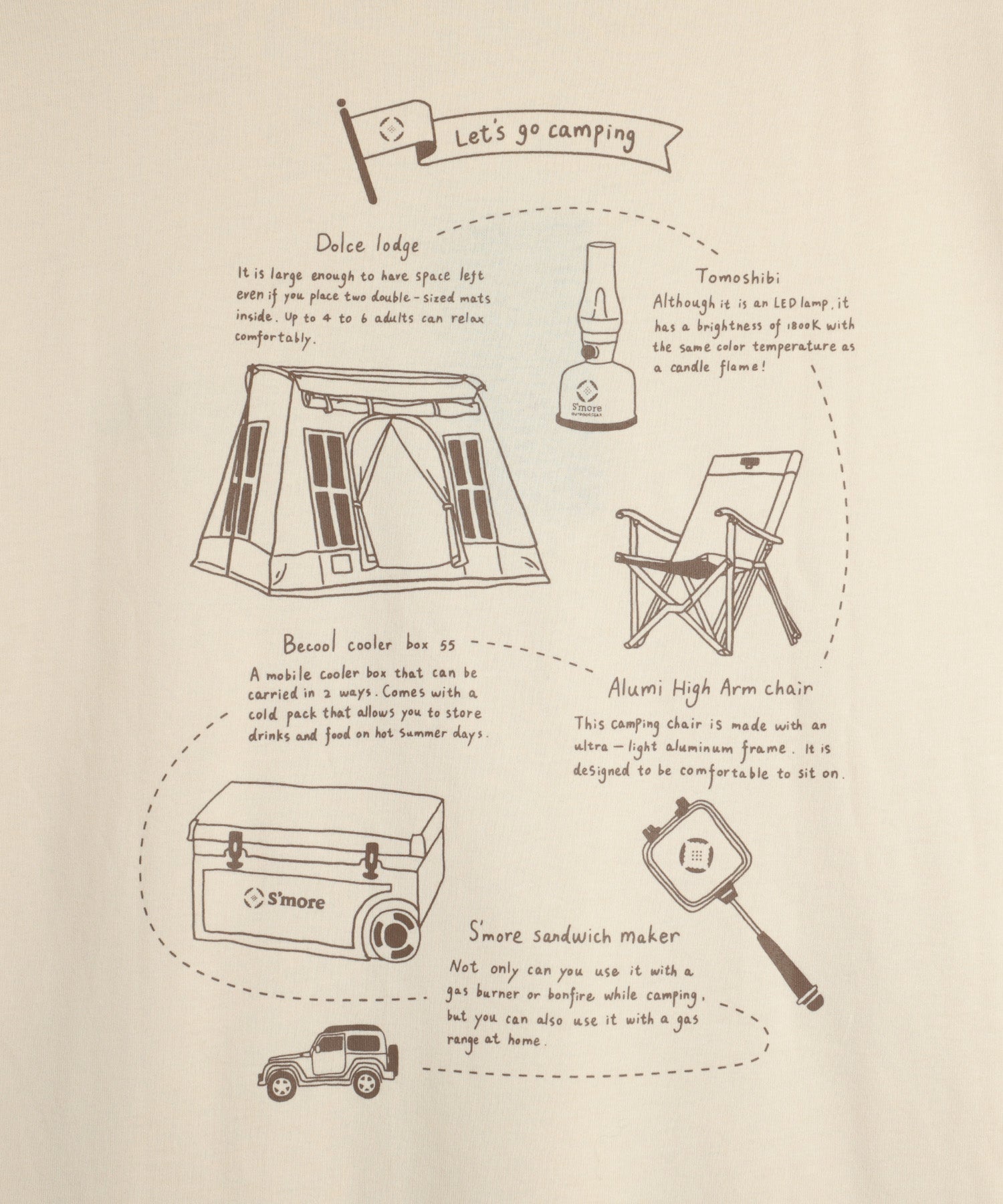 【outdoorsale10％OFF 8.1-8.31絶賛開催】COTTON T SHIRTS - S'more gear illustration