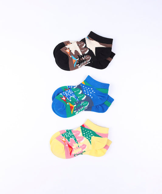 Forest Animal Pack Socks 3P Kids（Pattern B） フォレストアニマルパックソックス 3足セット キッズ（柄 B）